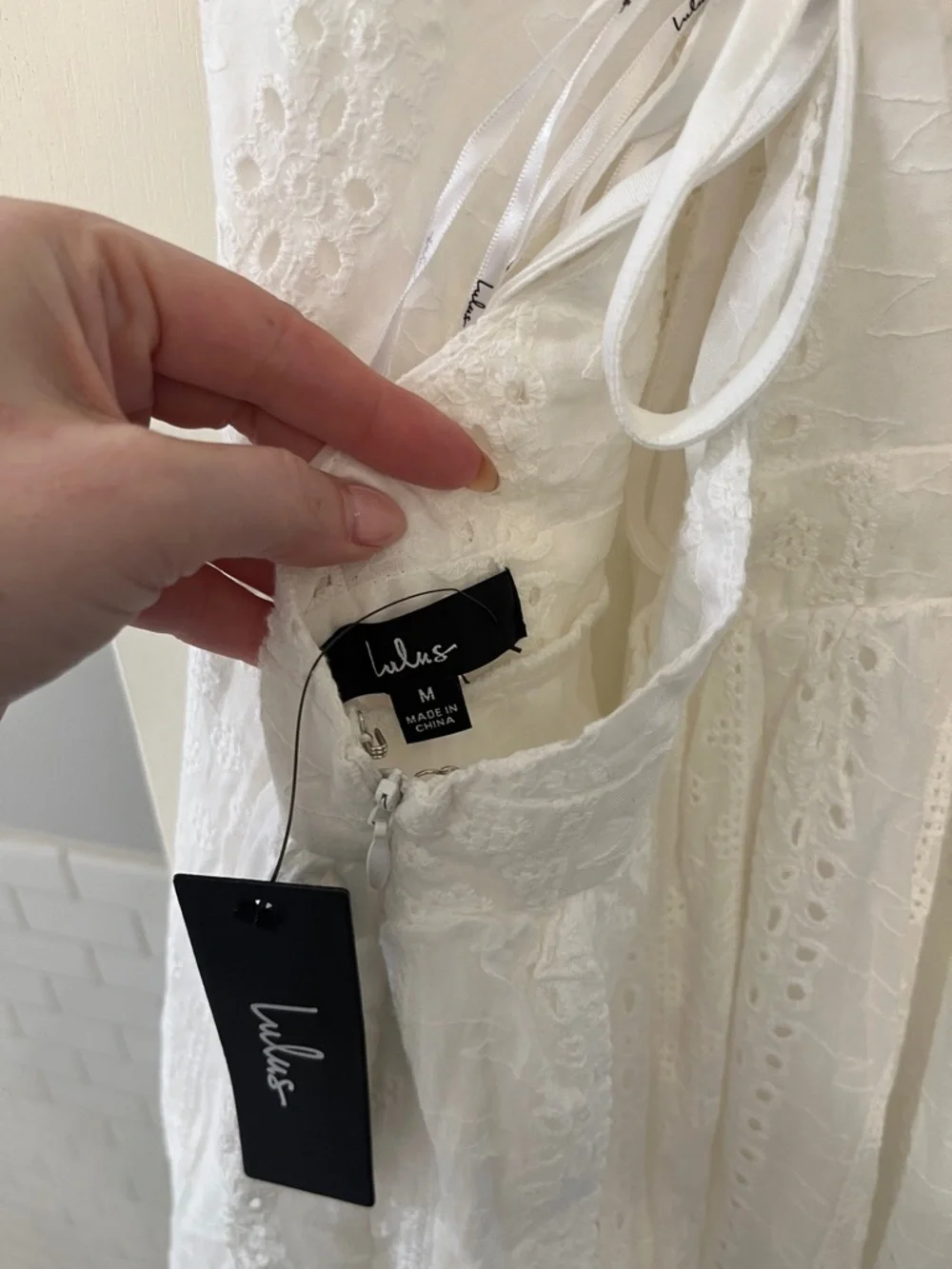 Lulus Sicilian Sun White Eyelet Embroidered Ruffled Lace-Up Midi Dress NWT Sz M - Picture 10 of 13